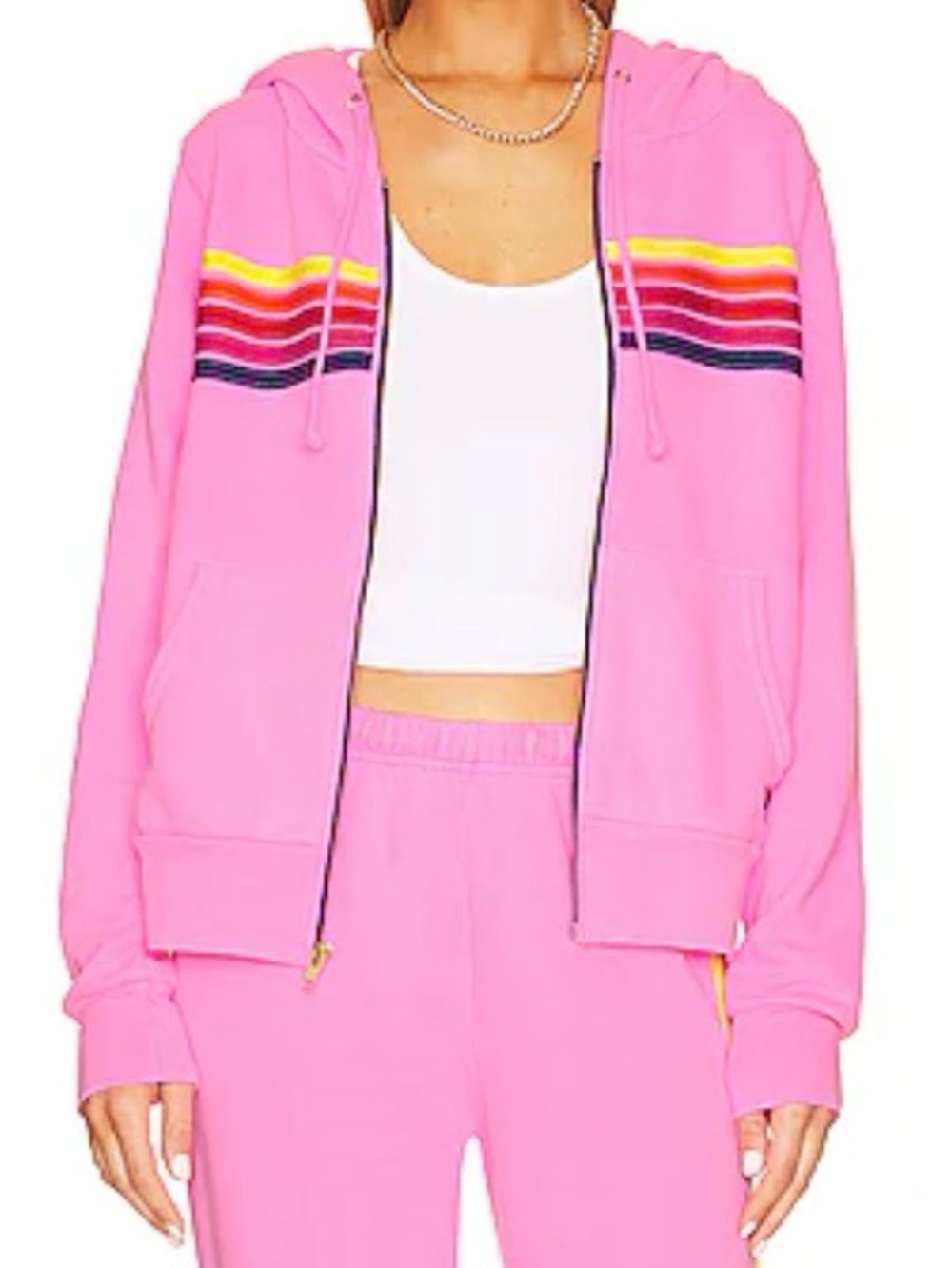 Aviator Nation 5 Stripe Zip Hoodie in Neon Pink